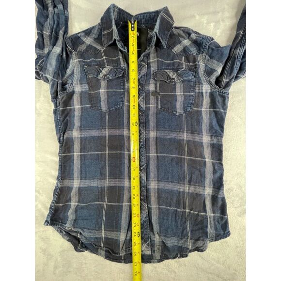 G Star Raw 3301 Slim Fit Blue Plaid Long Sleeve Snap Button Shirt Small - Picture 4 of 9